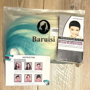 Baruisi Women’s Platinum Blonde to Teal Long Synthetic Hair Wig